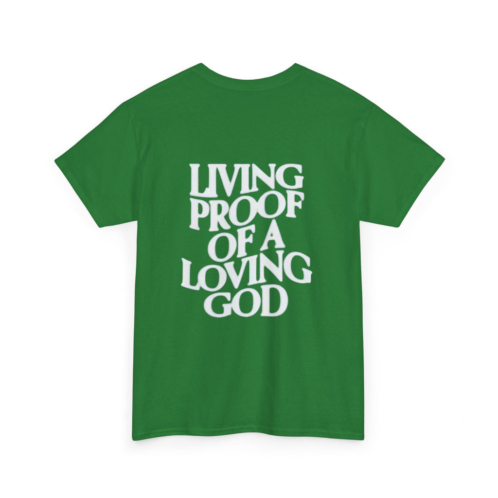 Unisex Heavy Cotton Tee - 'Living Proof of a Loving God' Inspirational Shirt