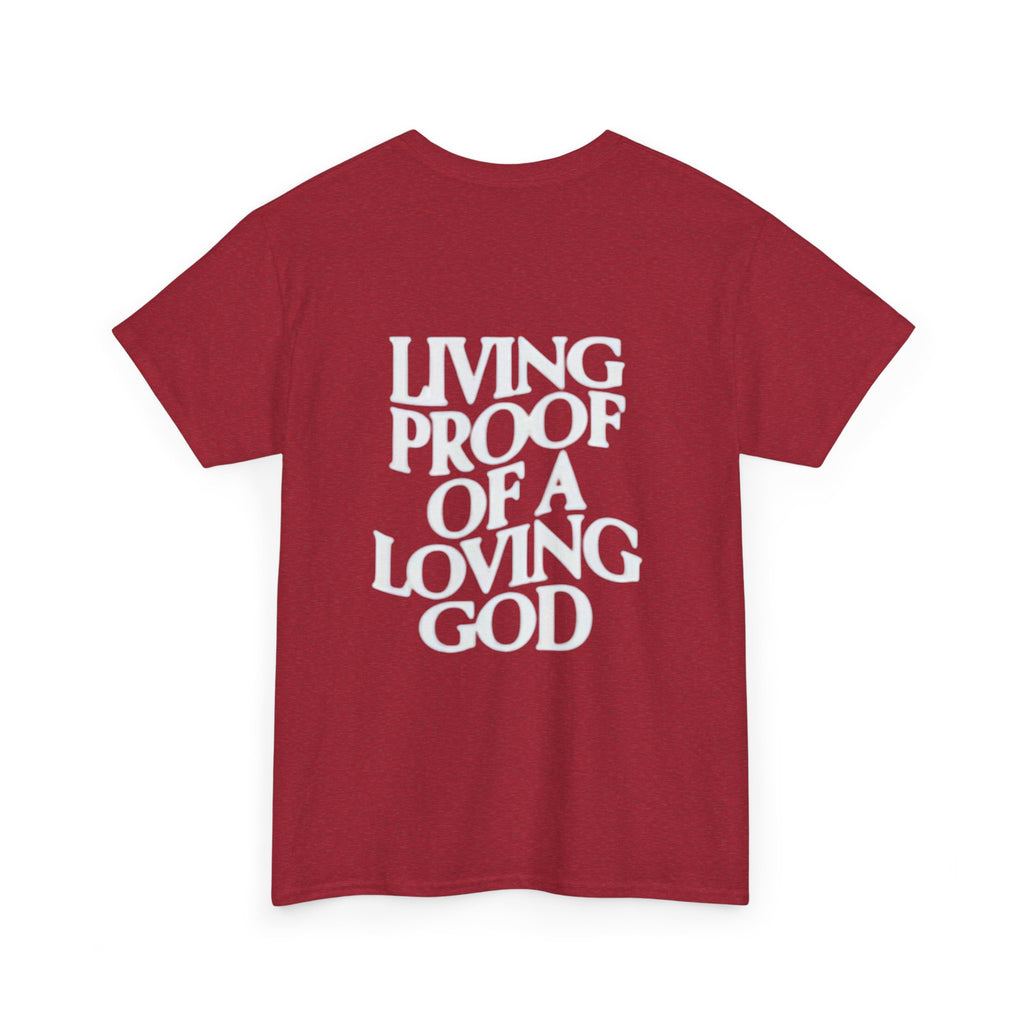 Unisex Heavy Cotton Tee - 'Living Proof of a Loving God' Inspirational Shirt